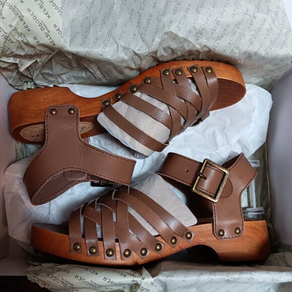 Kelsi Dagger Brooklyn Harling Clog Sandals - taupe leather, wood heel size 7 NIB - Picture 9 of 10